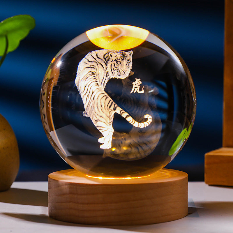 Crystal ball light with tiger