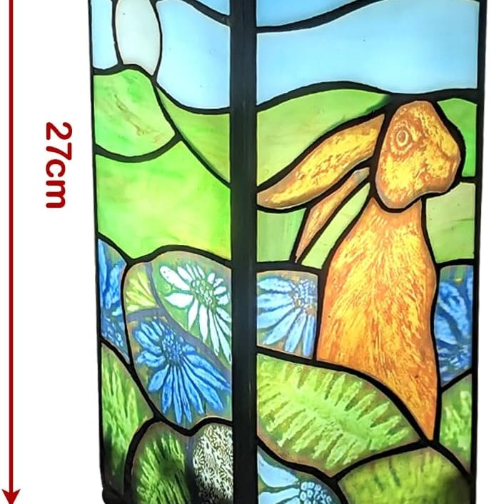 Square rabbit design Tiffany table lamp with dimensions 27cm x 11.5cm x 11.5cm | stained glass