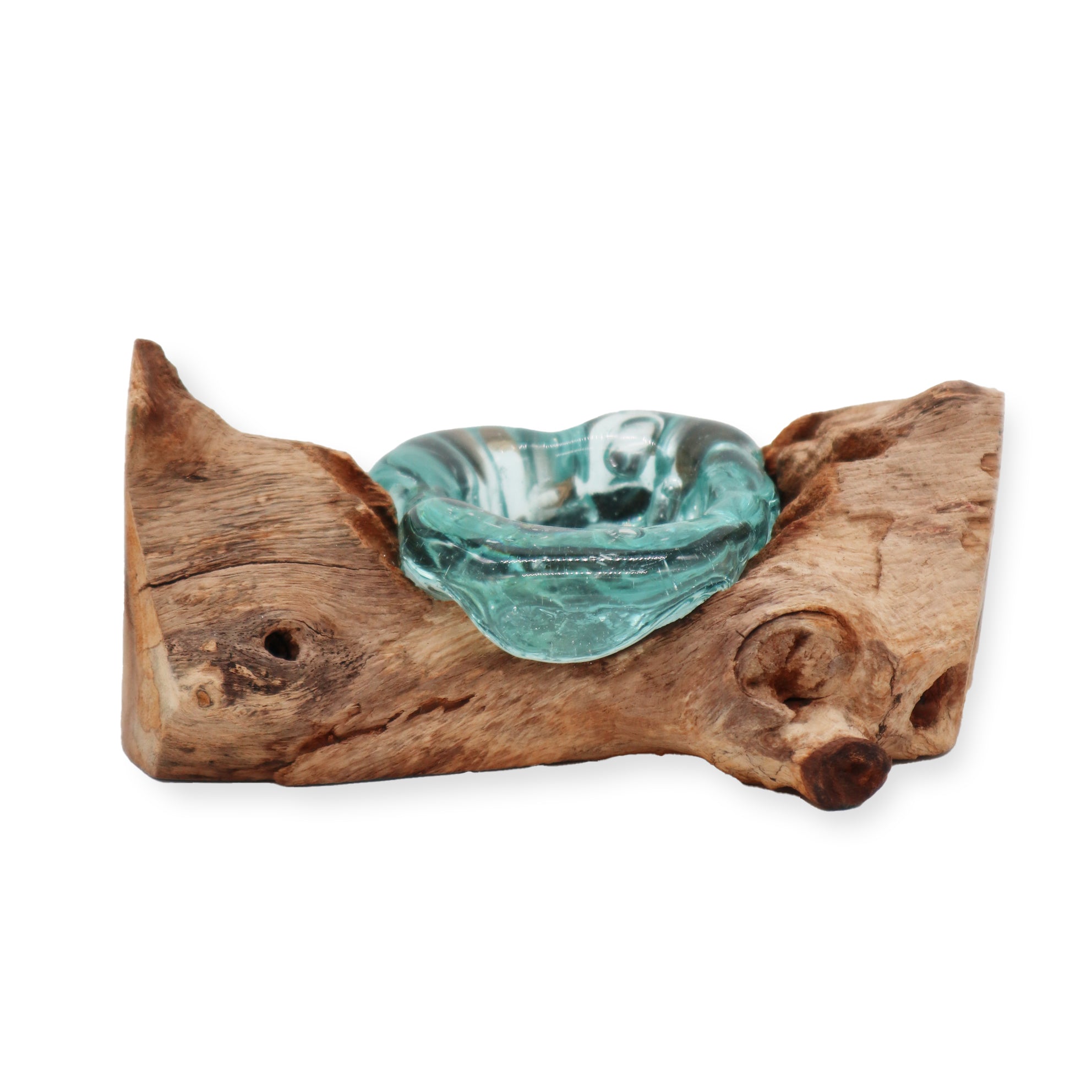 Tea light holder | Molten glass holder on driftwood