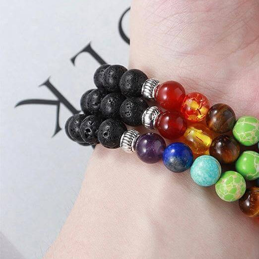Chakra bracelets with lava stone