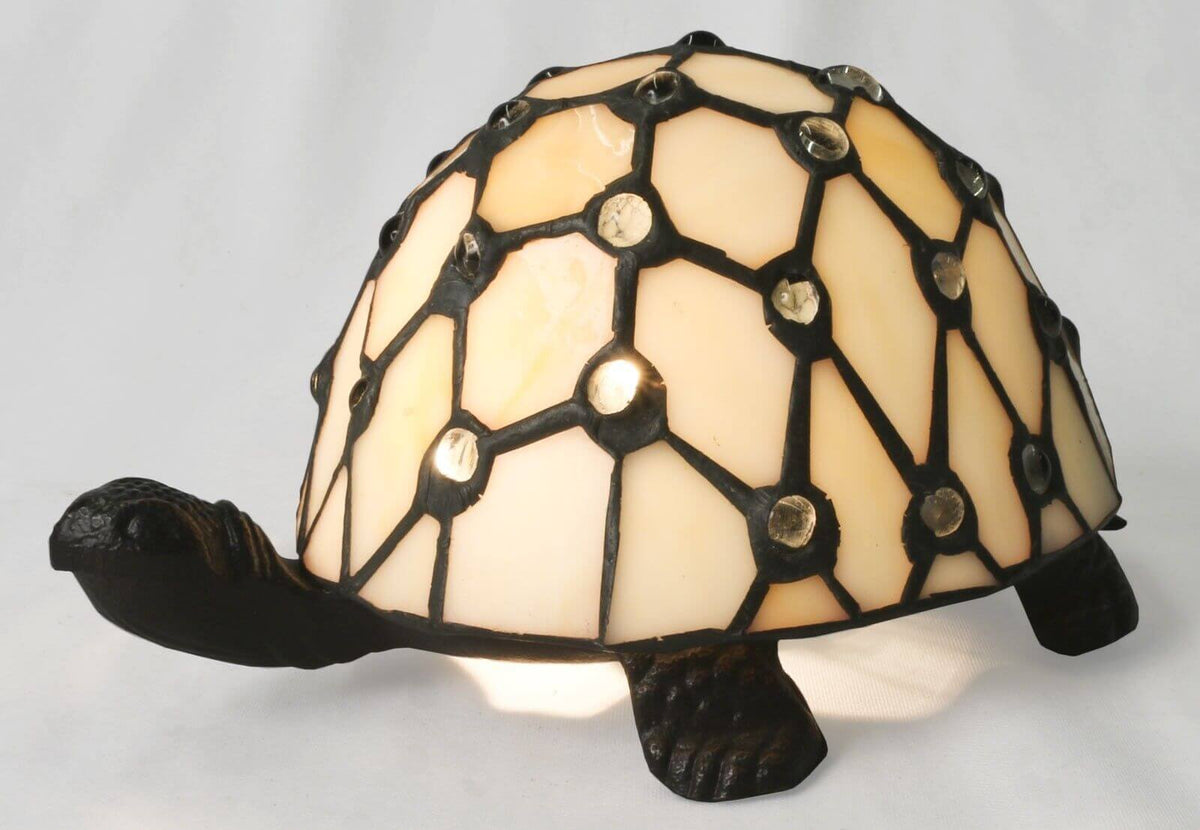 Tortoise design Tiffany table lamp with cream stained glass shade