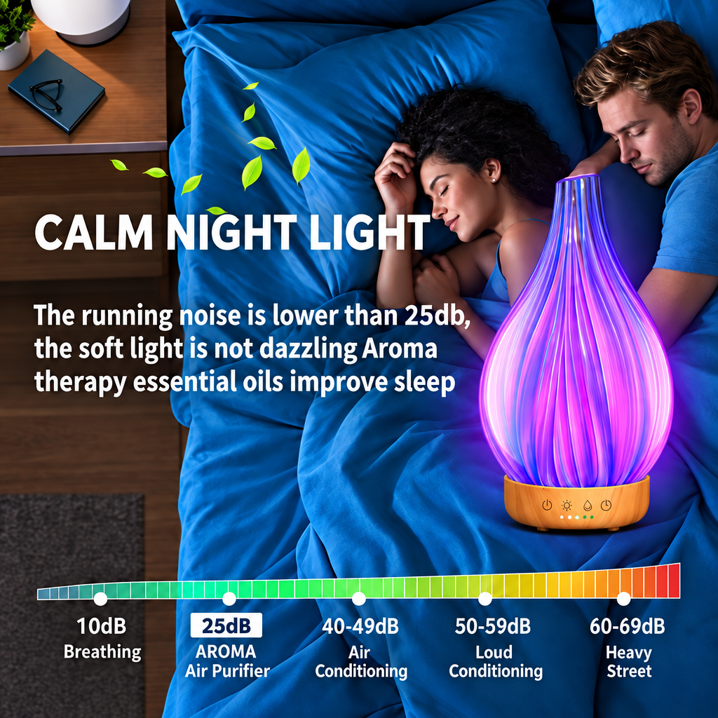 image of electric diffuser with people sleeping calm night light