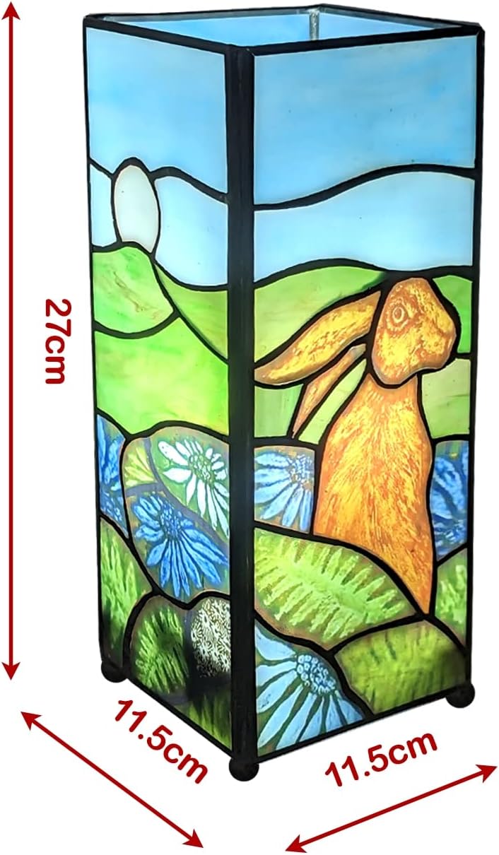 Square rabbit design Tiffany table lamp with dimensions 27cm x 11.5cm x 11.5cm | stained glass