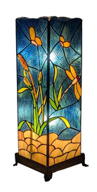 Decorative stained glass lamp with floral design on a white background