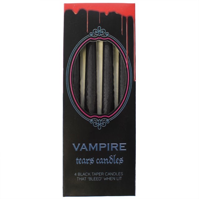 Vampire tears candles 4 black taper candles theta bleed when lit.