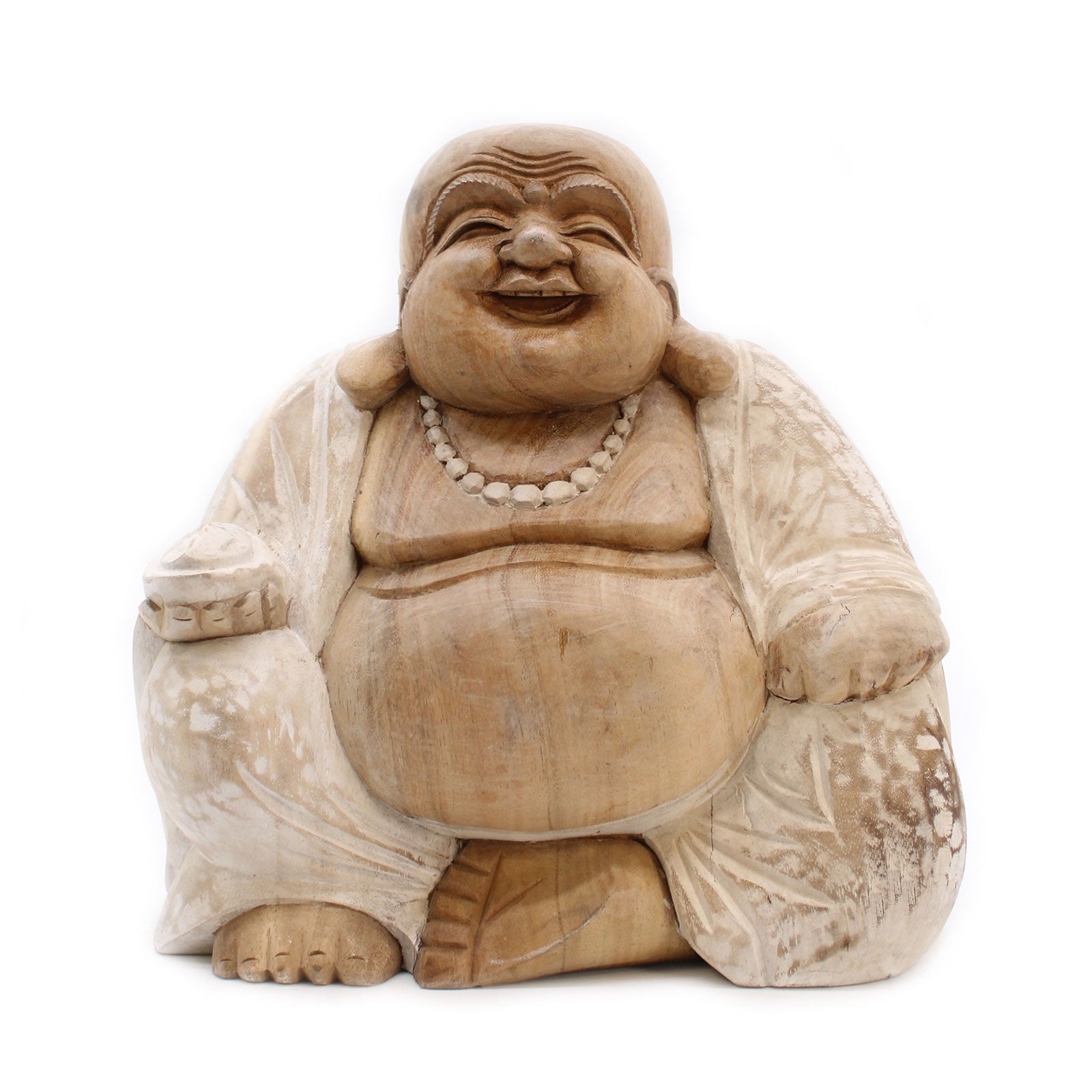 Wooden Buddha statue with white wash finish