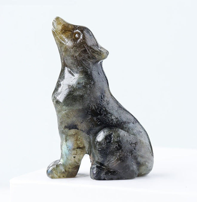 Wolf sculpture statue in bronze for protection,healing and meditation handmade store with crystals