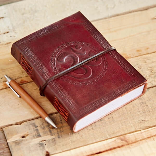 leather bound journal with ohm design