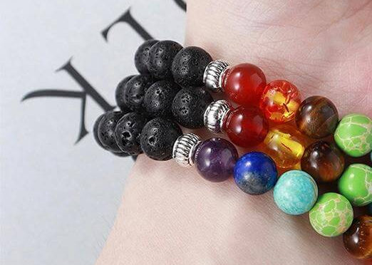 Chakra bracelets with lava stone