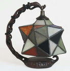 Multi-coloured 3D star-shaped Tiffany stained glass table lamp with a dark metal base
