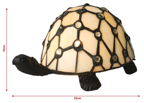 Tortoise design Tiffany table lamp with 10cm height and 22cm width dimensions overlay